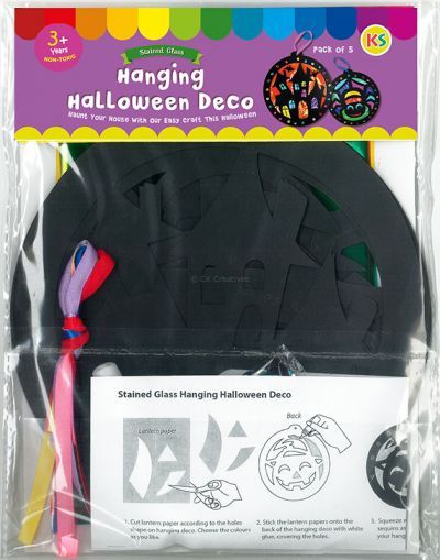 Stained Glass Halloween Hanging Deco Pack of 5 - Packaging Back