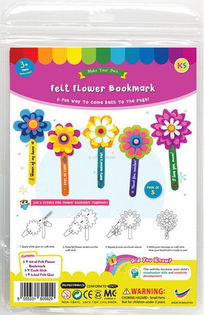 Felt Flower Bookmark Pack of 5 - Packaging Front