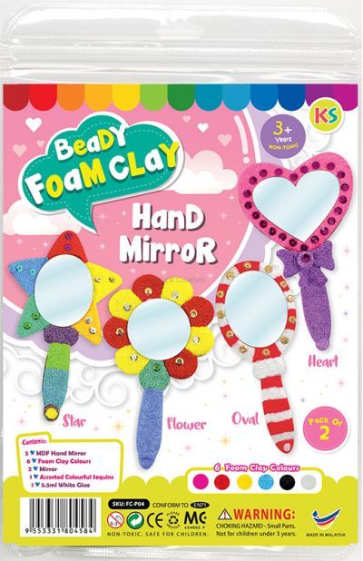 Foam Clay Hand Mirror Kit - Flower and Heart/Oval and Star