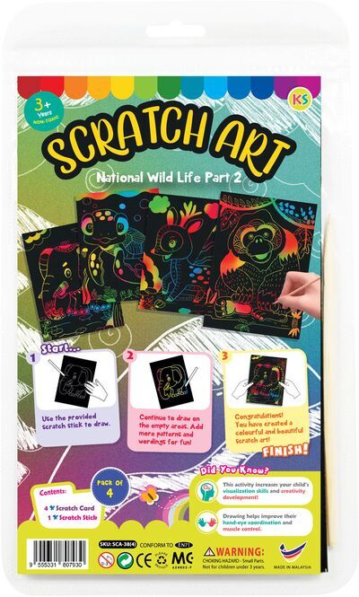 Scratch Art National Wild Life Part 2 - Orang Utan, Kancil, Sea Turtle, Asian Elephant